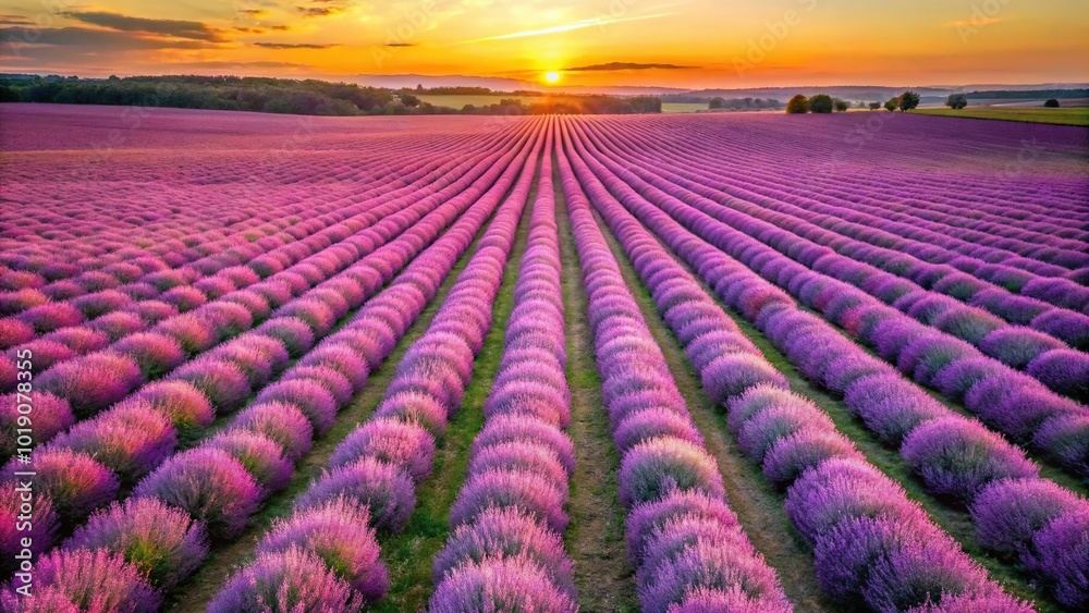 Aerial view of lavender flowers swaying in the wind over a background of lavender and pink gradient Aerial view of lavender flowers swaying in the wind over a background of lavender and pink gradient