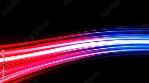 Vibrant flowing waves of red, white, and blue light against a black background, creating a dynamic visual effect.