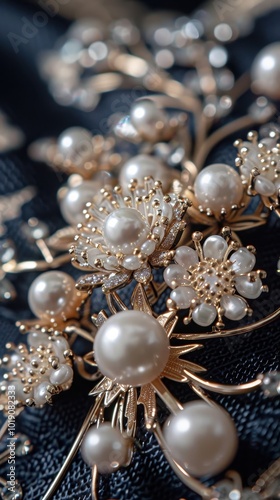 Exquisite close-up of a pearl brooch highlighting intricate details and timeless elegance