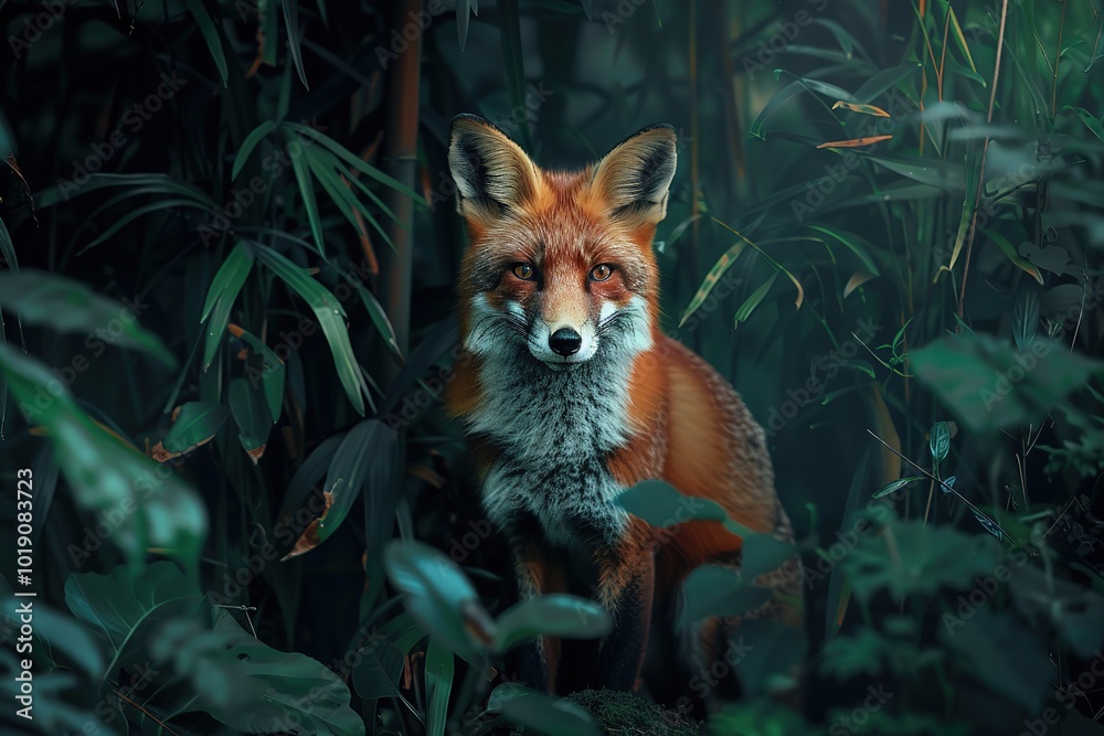Fototapeta premium Fox in the forest, Ai Generated