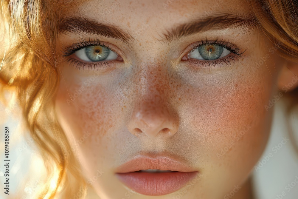 natural beauty portrait young freckled woman in soft sunlight delicate shadows across face ethereal glow closeup capturing authentic features natural beauty portrait young freckled woman in soft sunlight delicate shadows across face ethereal glow closeup capturing authentic features