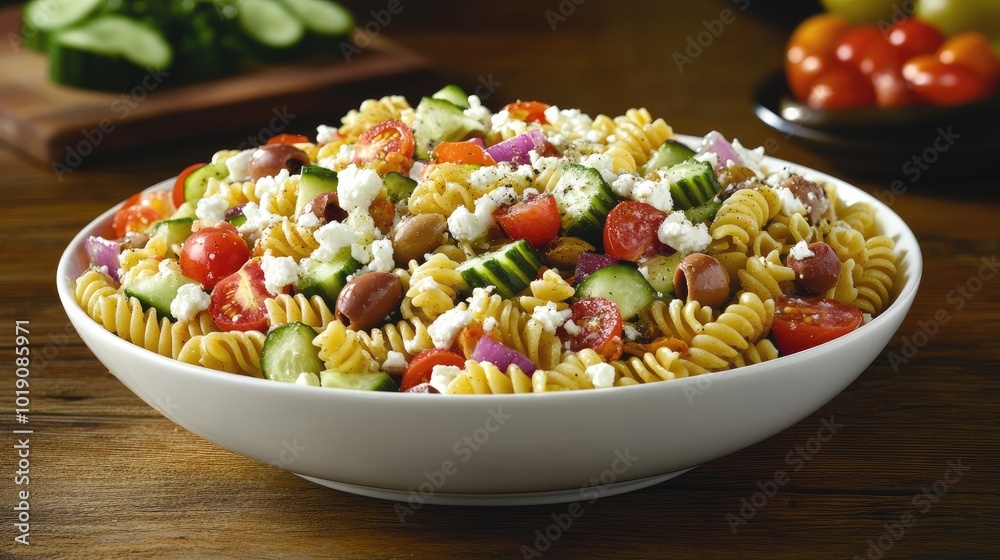 Colorful Pasta Salad with Fresh Vegetables and Cheese