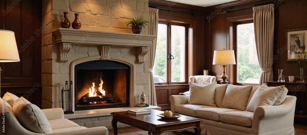 Cozy fireplace room within an elegantly designed home