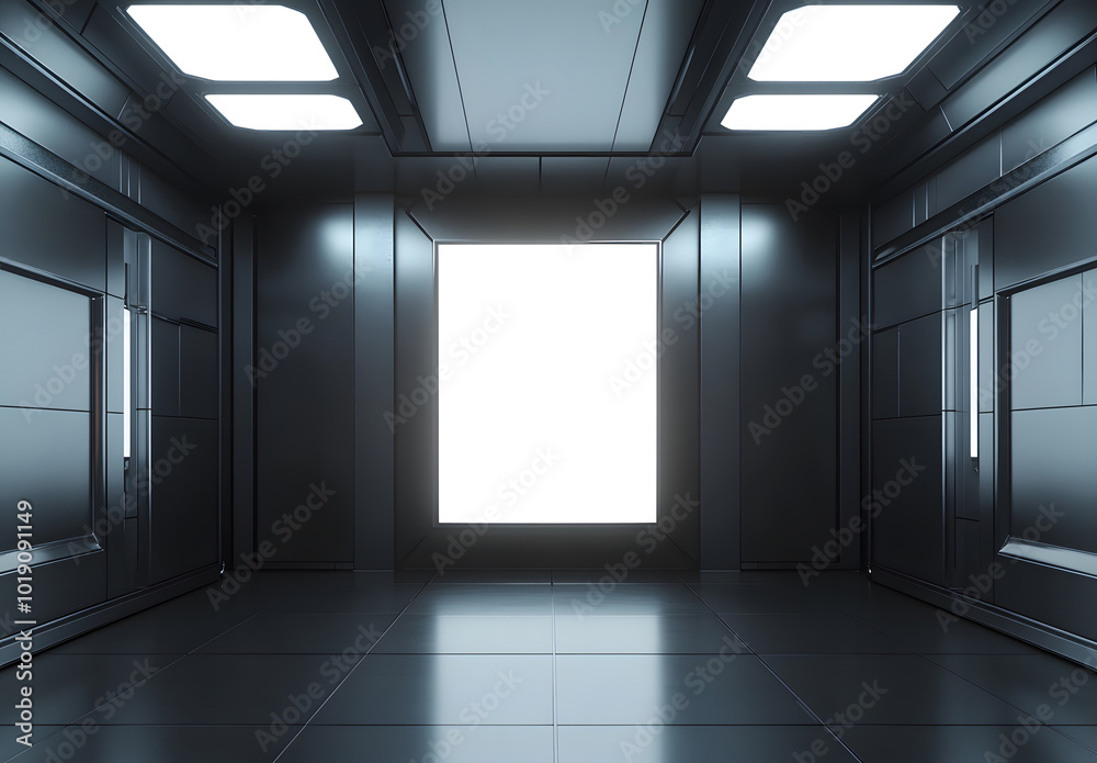Futuristic Room with Large Blank Screen Display Futuristic Room with Large Blank Screen Display