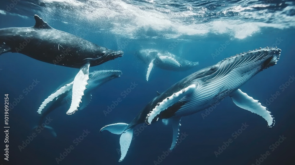Fototapeta premium Underwater Dance of Humpback Whales in Ocean Depths