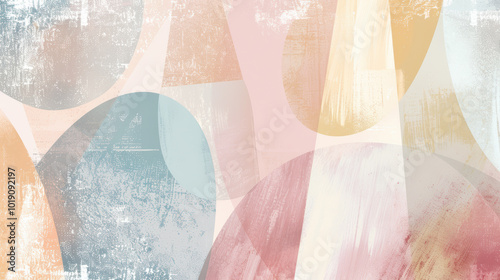 Geometric shapes in pastel tones overlapping with soft textures and traces of sparkling light.
