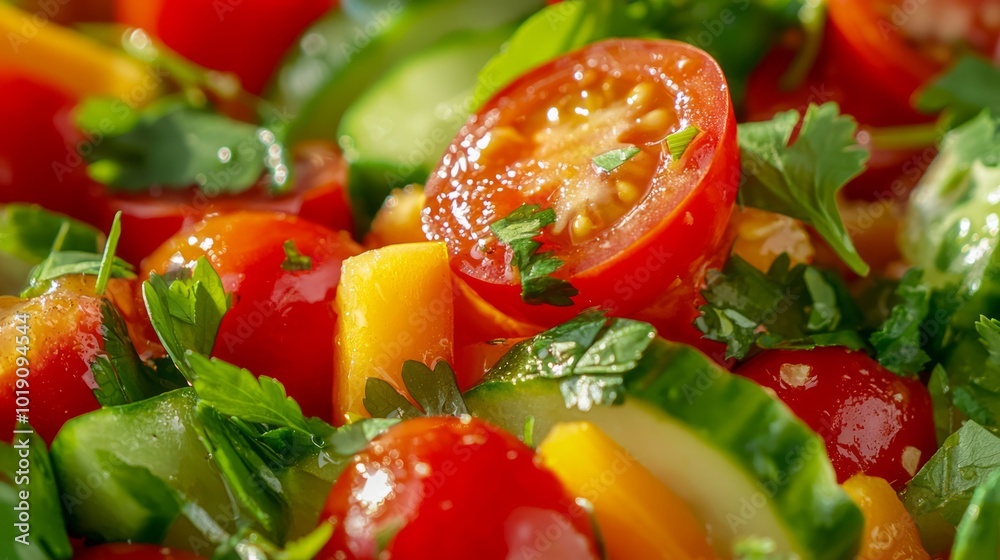 Exquisite Close-Up of Vibrant Thai Salad with Fresh Papaya, Tomatoes, and Herbs, Drizzled with Tangy Dressing Exquisite Close-Up of Vibrant Thai Salad with Fresh Papaya, Tomatoes, and Herbs, Drizzled with Tangy Dressing