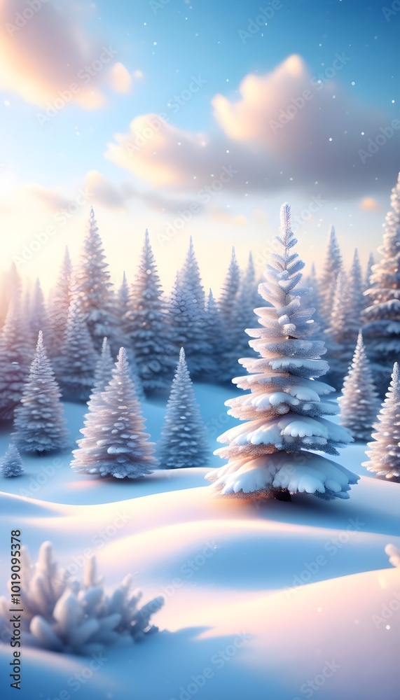 Naklejka premium pristine winter landscape with frosted pine trees and a clear blue sky