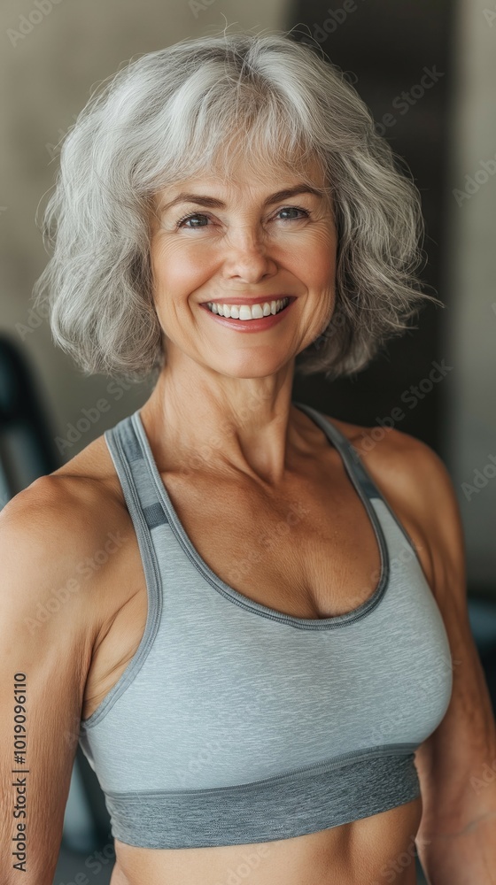 A senior woman smiling confidently in fitness attire, showcasing her healthy lifestyle. A senior woman smiling confidently in fitness attire, showcasing her healthy lifestyle.