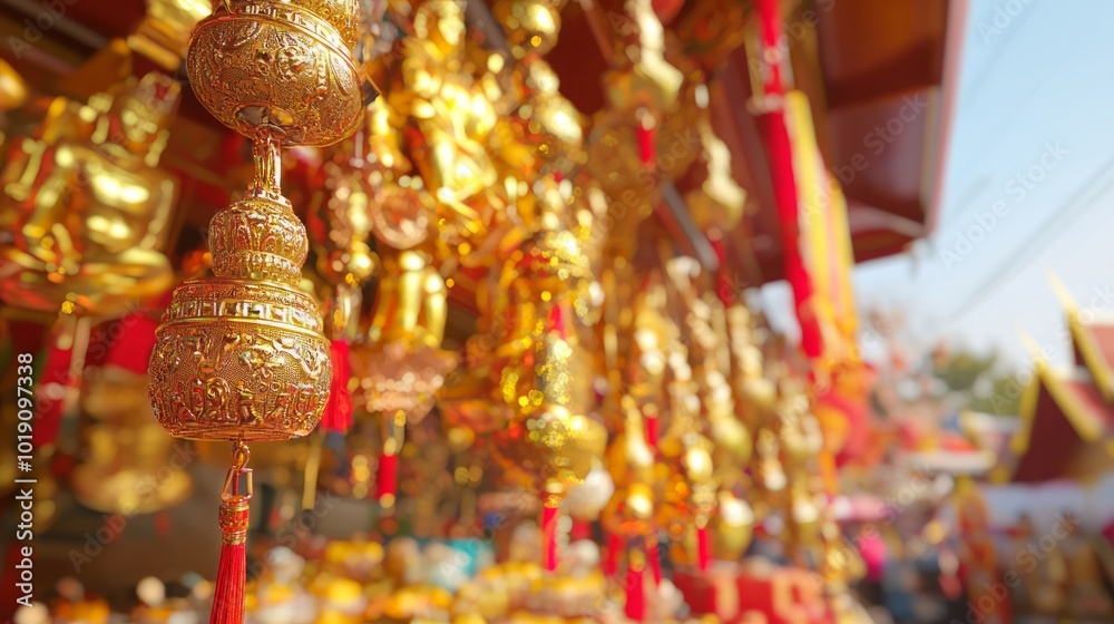 Vibrant Traditional Thai Temple Festival with Local Delicacies and Cultural Performances