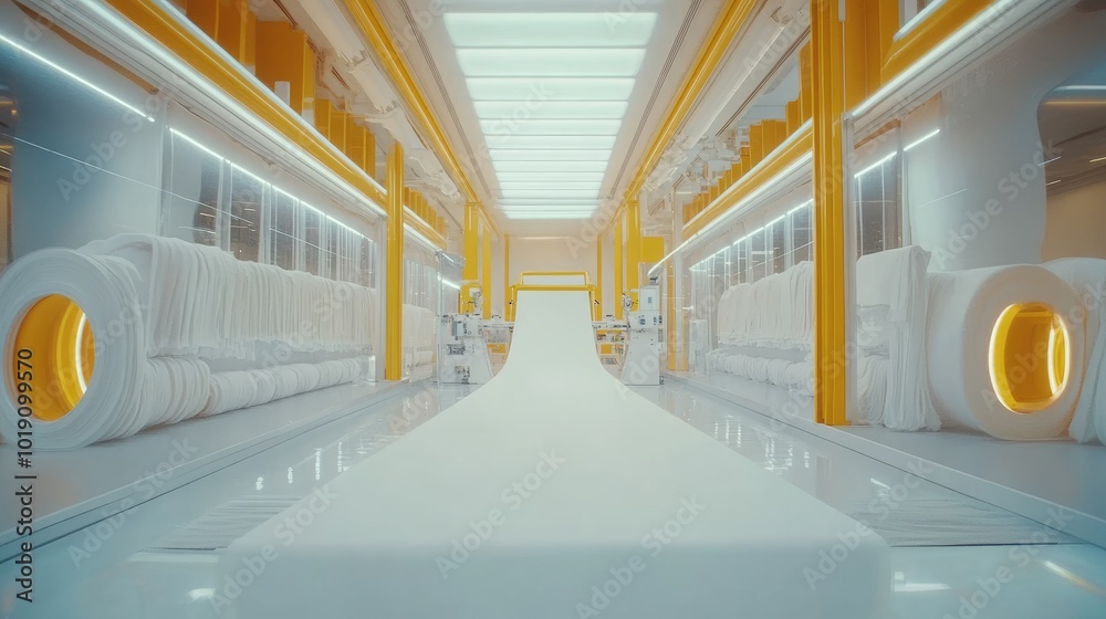 Modern Industrial Interior with Fabric Production Line Modern Industrial Interior with Fabric Production Line