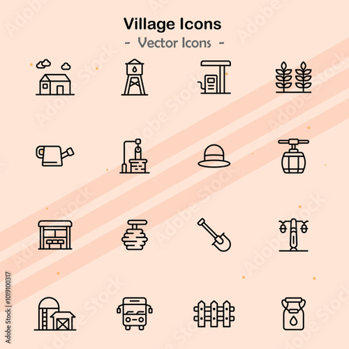 Icons showcasing additional elements of rural living and community dynamics.