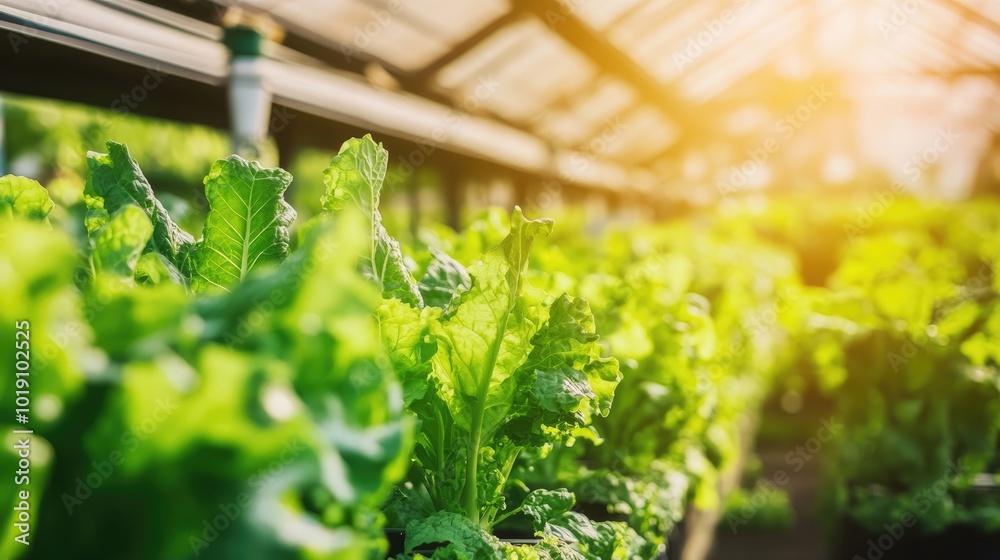 Lush Green Lettuce Growing in Sunlit Greenhouse Lush Green Lettuce Growing in Sunlit Greenhouse