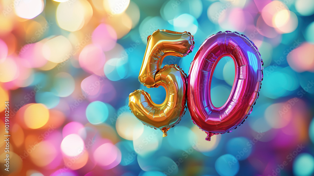 Background with balloons in the shape of the number 50. Perfect for birthdays, anniversaries, holidays.