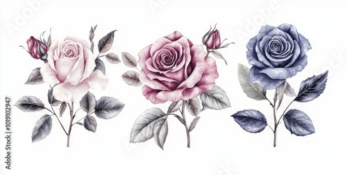 A collection of pink and beige roses is depicted in the watercolor painting.