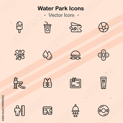 Icons representing various elements related to water parks and recreation.