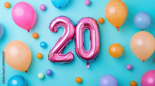 Background with balloons in the shape of the number 20. Perfect for birthdays, anniversaries, holidays.