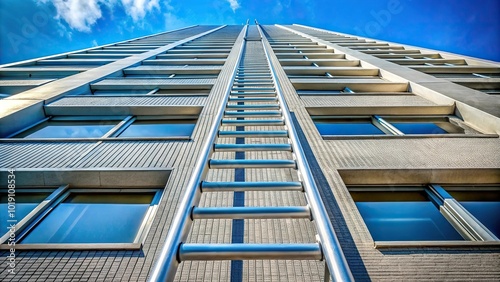 A tall building with a ladder on the roof