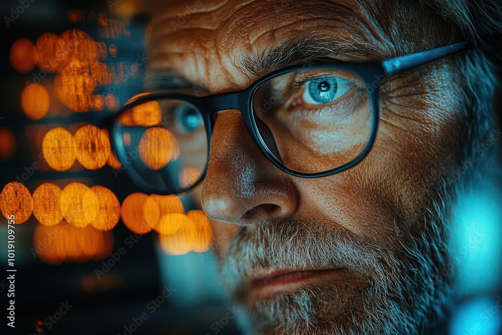 older individual with glasses focused on programming code on a computer screen symbolizing wisdom and the ongoing journey of navigating technology older individual with glasses focused on programming code on a computer screen symbolizing wisdom and the ongoing journey of navigating technology