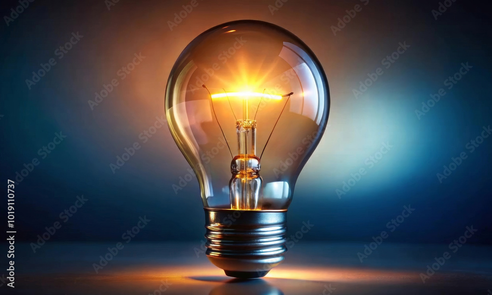 The incandescent lamp with a base is lit on a dark background The incandescent lamp with a base is lit on a dark background
