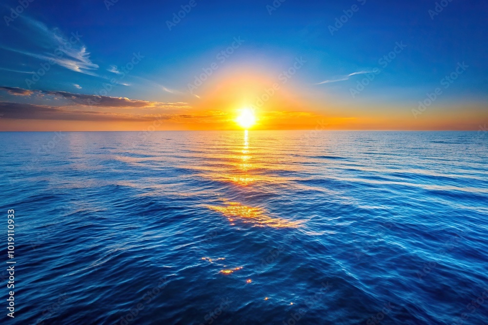 Obraz premium Aerial view of sunrise over the vast blue ocean