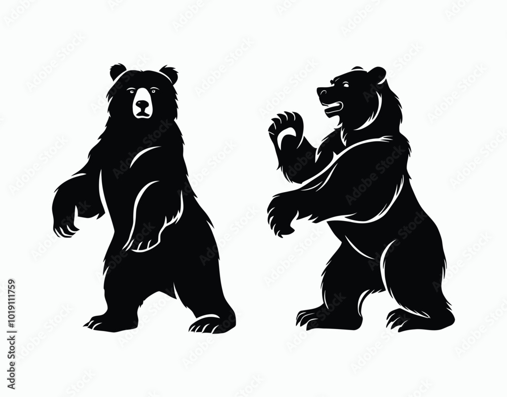Obraz premium Black Bear Standing Poses Silhouette Vector EPS