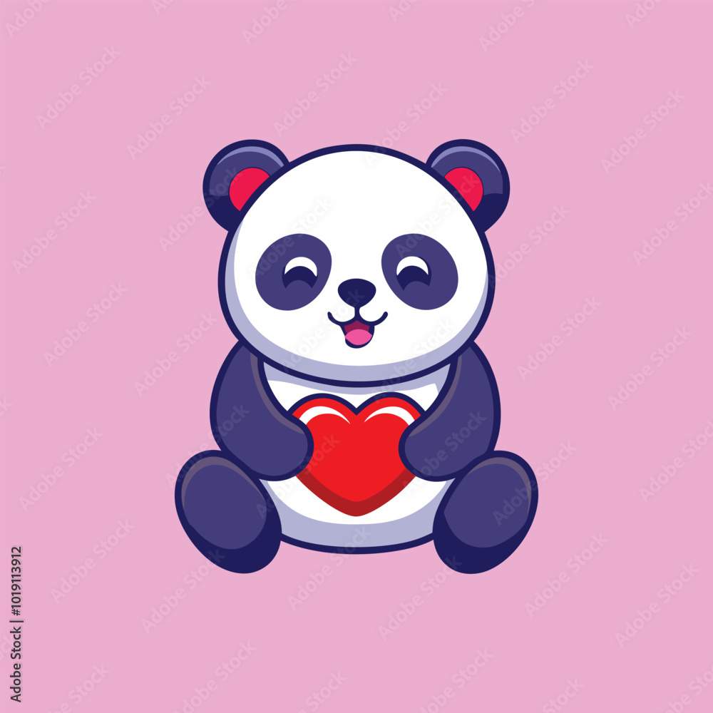 Cute Panda Holding Red Heart Illustration Cute Panda Holding Red Heart Illustration