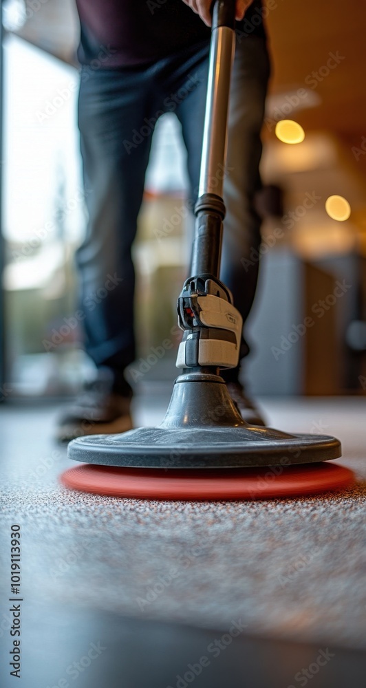 Janitor using floor polishing machine on indoor stone surface
Janitor using floor polishing machine on indoor stone surface