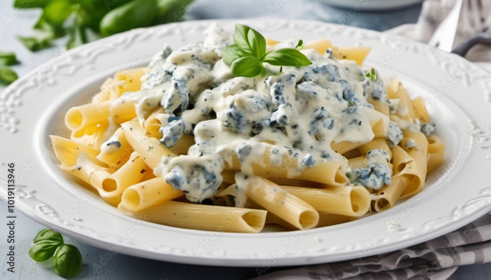 pasta with creamy blue cheese sauce, ai pasta with creamy blue cheese sauce, ai