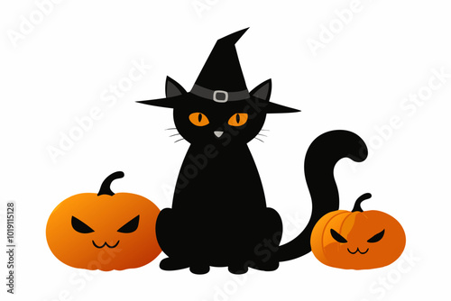 halloween cat and pumpkin