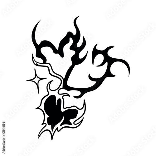 Vector Y2k Tattoo Heart Neon Tribal Cartoon Illustration Isolated