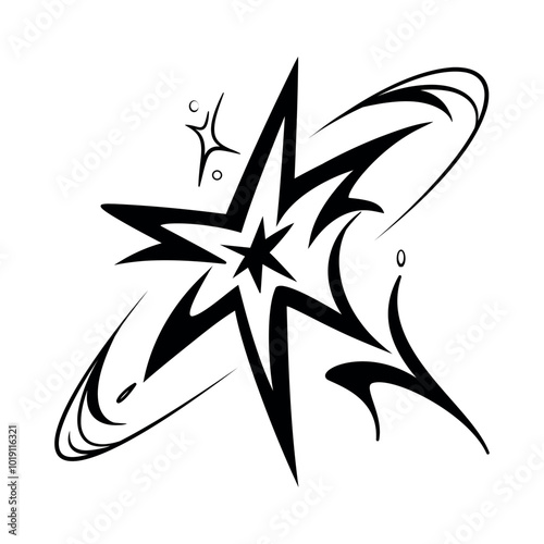 Vector Y2k Tattoo Star Starburst Futuristic Cartoon Illustration Isolated