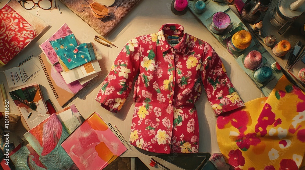 Fototapeta premium Colorful Floral Design and Creative Workspace Setup