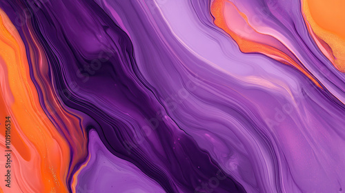 Dynamic Abstract Design with Vivid Purple and Orange Fluid Patterns