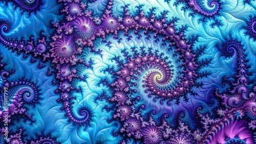 Aerial view of vibrant purple and blue fractal patterns