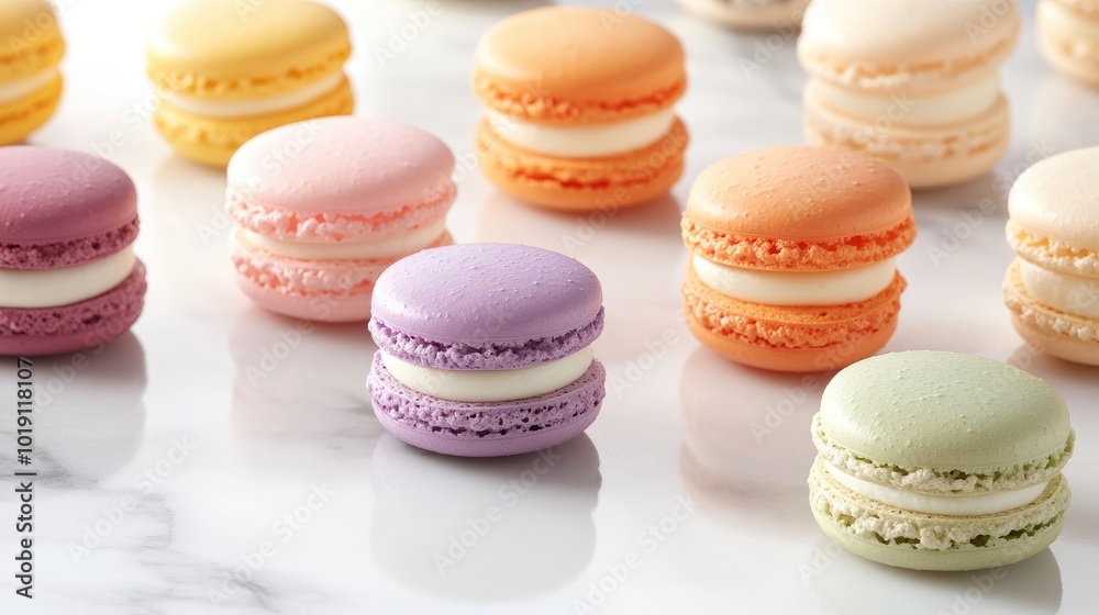 Colorful French Macarons on Marble Surface Colorful French Macarons on Marble Surface