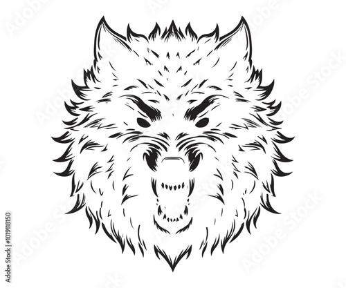 wolf head vector line art 