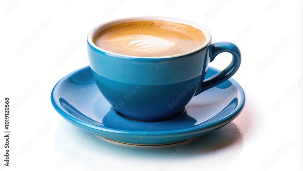 Aerial view of white cup on blue cup isolated on white background Aerial view of white cup on blue cup isolated on white background