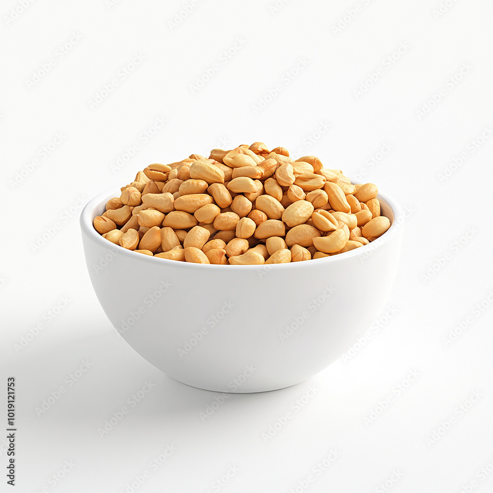 Fresh Peanuts in a White Bowl on Solid White Background Fresh Peanuts in a White Bowl on Solid White Background
