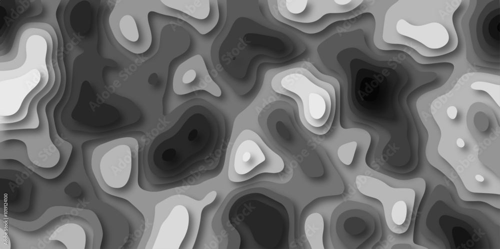 3D Stylized Gray Topographic Contour Scheme and Terrain. Geographic mountain terrain. Contour map background. 3D Cartographic Weave with seamless striped patterns and wavy Shapes. 3D Stylized Gray Topographic Contour Scheme and Terrain. Geographic mountain terrain. Contour map background. 3D Cartographic Weave with seamless striped patterns and wavy Shapes.