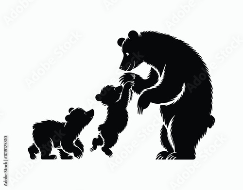 Elegant Bear Family Silhouettes Capturing Nature's Love Vector EPS Template
