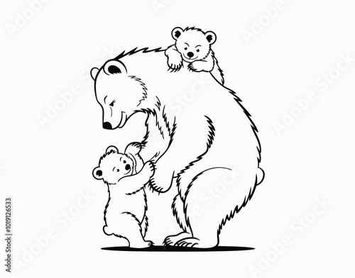 Silhouette Art of Bears Mother and Cubs' Joyful Moments Vector EPS Template