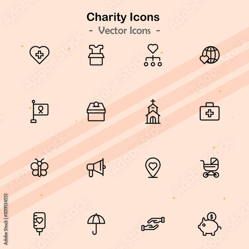 Icons depicting charitable activities and community service.