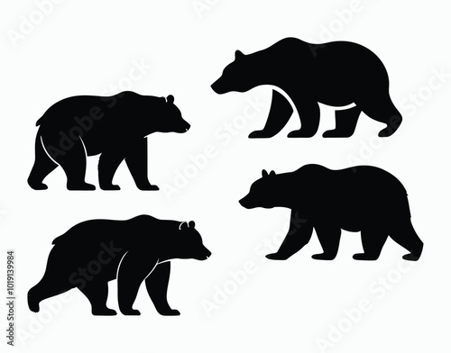 Walking Silhouette Black Bears Vector EPS Template