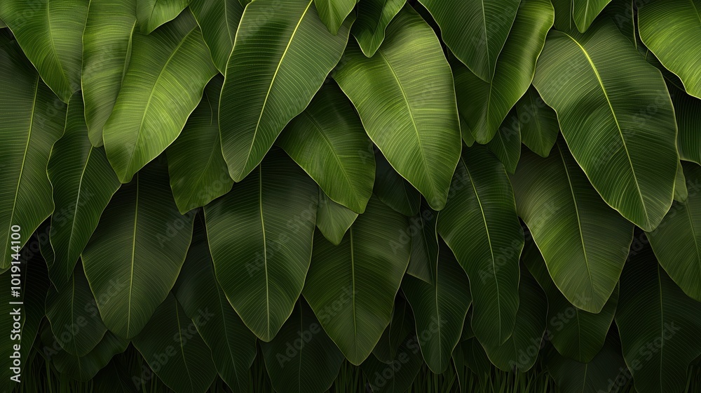 Fototapeta premium Lush green leafy plant with many leaves. The leaves are green and have a shiny appearance