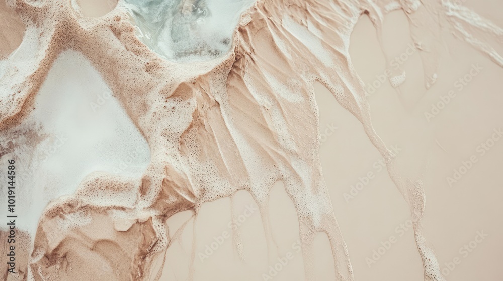 The close-up view of the desert and the water flowing over it conveys a calm and eye-catching impression, an aesthetic abstract detail of white sand The close-up view of the desert and the water flowing over it conveys a calm and eye-catching impression, an aesthetic abstract detail of white sand