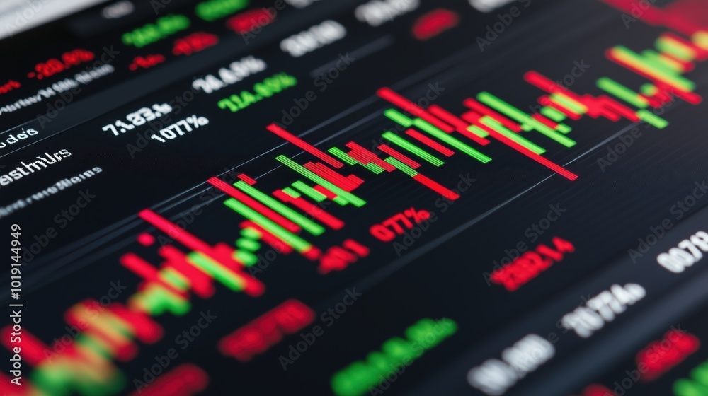 Stock market graph with red and green lines. The red line is at the top of the graph and the green line is at the bottom Stock market graph with red and green lines. The red line is at the top of the graph and the green line is at the bottom