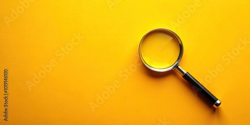 Magnifying glass on yellow background, zoom in tool