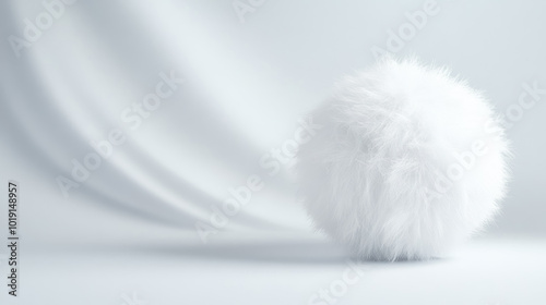 ethereal white fluffy sphere on soft gray gradient background