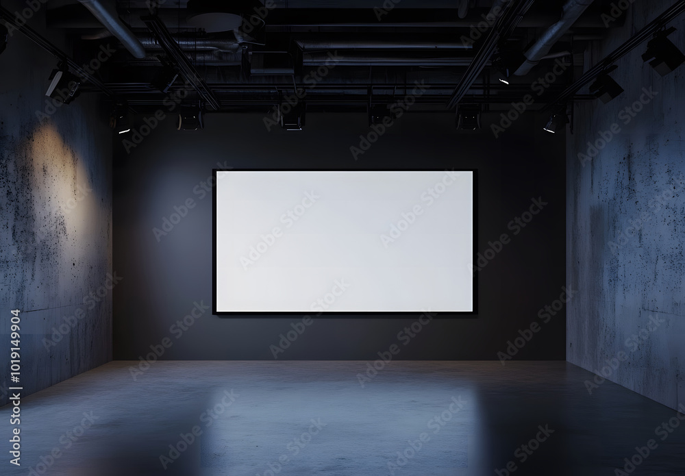 Minimalistic gallery interior with empty banner design Minimalistic gallery interior with empty banner design